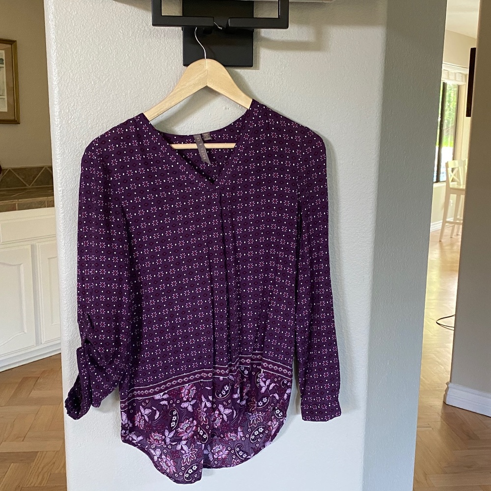 Brina & EM Stitch Fix V-Neck Pullover Blouse Purple Burgundy XS